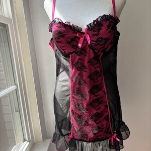 Black and Pink Lace Lingerie Sress